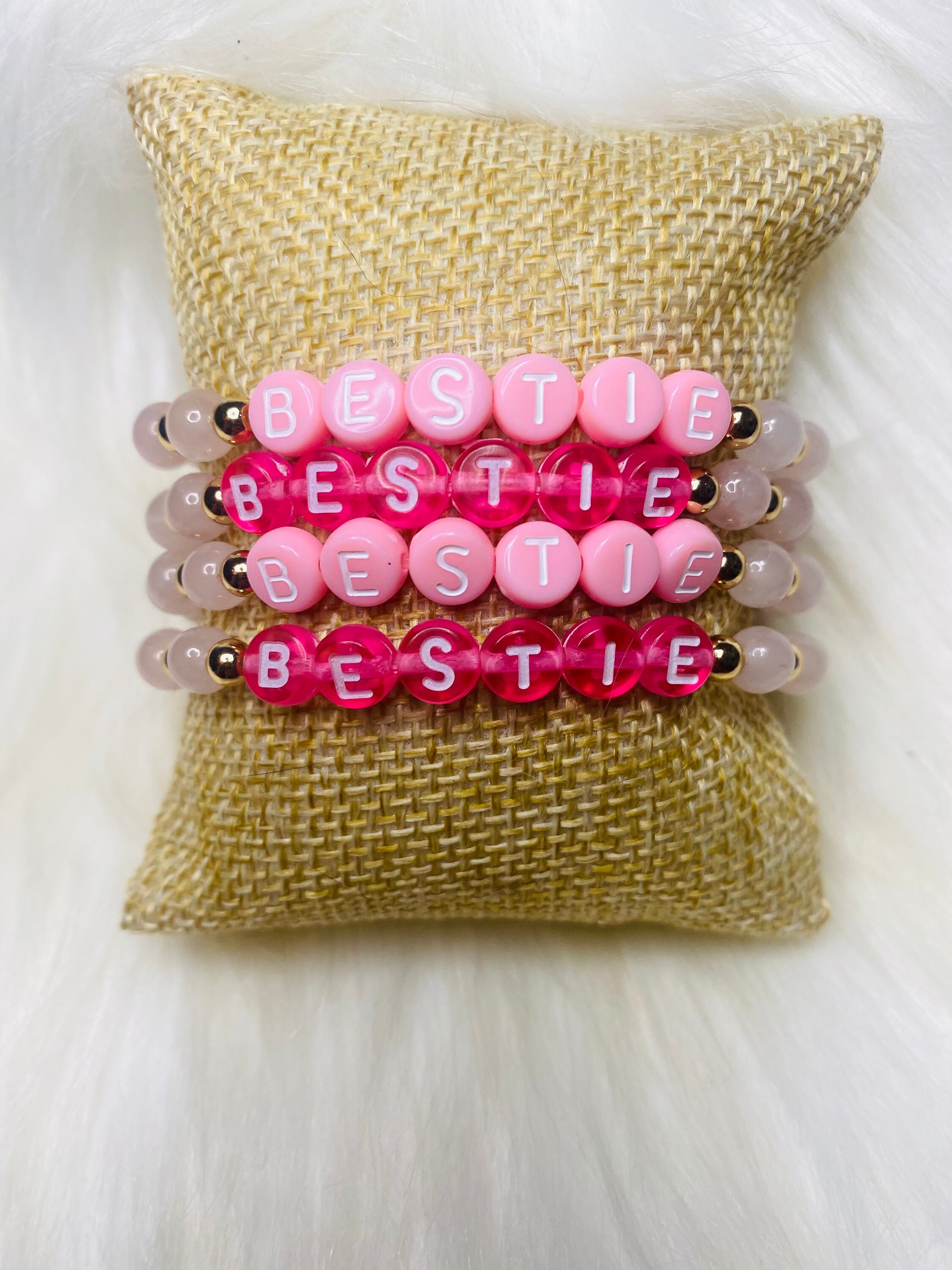 Pink Gemstone Bracelet with BFF Enamel Charm
