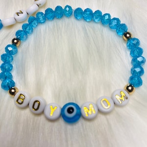 Boy Mom evil eye beaded stretch bracelet | personalize bracelet | Gift Idea for Expecting Mother | evil eye bracelet | boy mom bracelet |