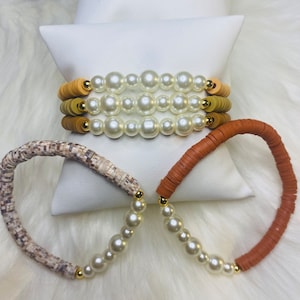 Autumn Pearl Heishi Clay Bracelet: Elastic Thanksgiving Jewelry