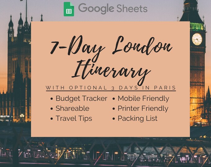 Editable London Itinerary &amp; Travel Planning Template Optional 3-days in ...