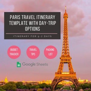 Paris Itinerary Travel Template | 5-7 Days | Best Sites In Paris + Optional Day Trips | Google Docs | Shareable + Printable | Budget Tracker