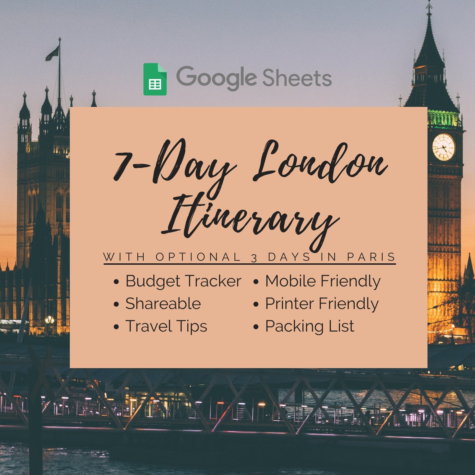 Editable London Itinerary &amp; Travel Planning Template | Optional 3-days ...