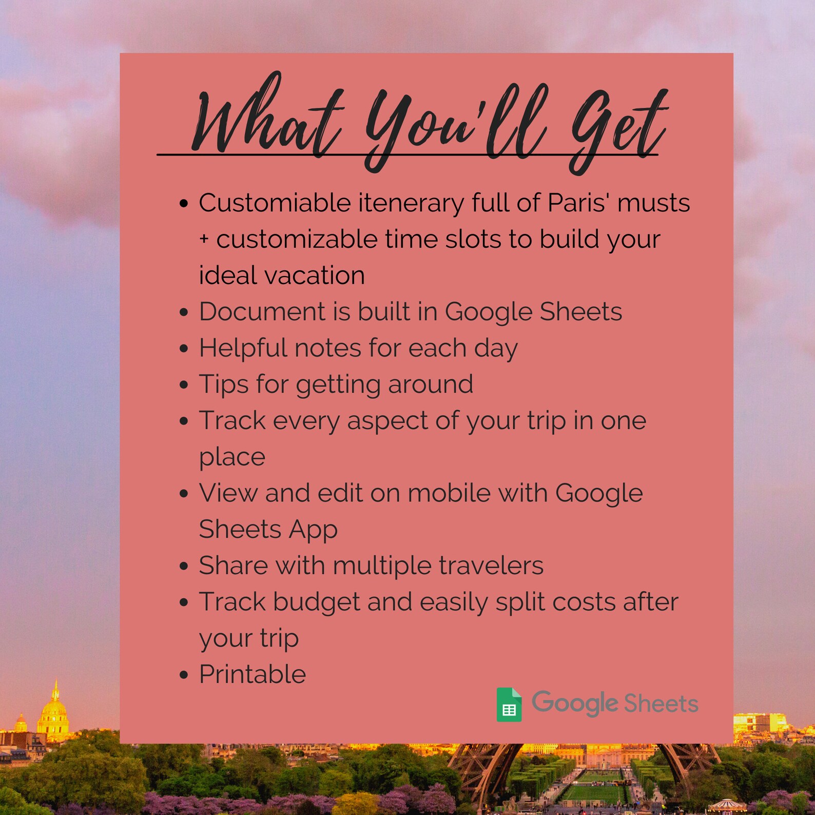 Paris Itinerary Travel Template | 5-7 Days | Best Sites in Paris ...