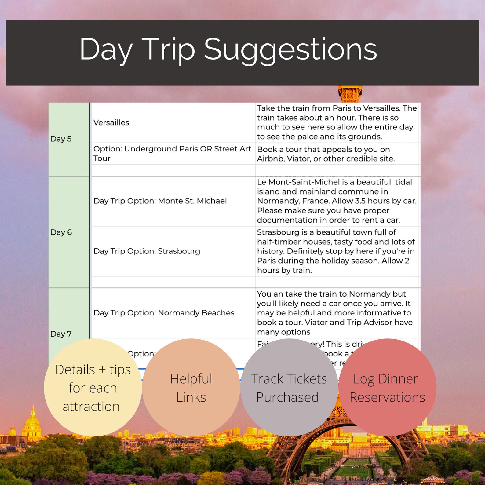 Paris Itinerary Travel Template | 5-7 Days | Best Sites in Paris ...