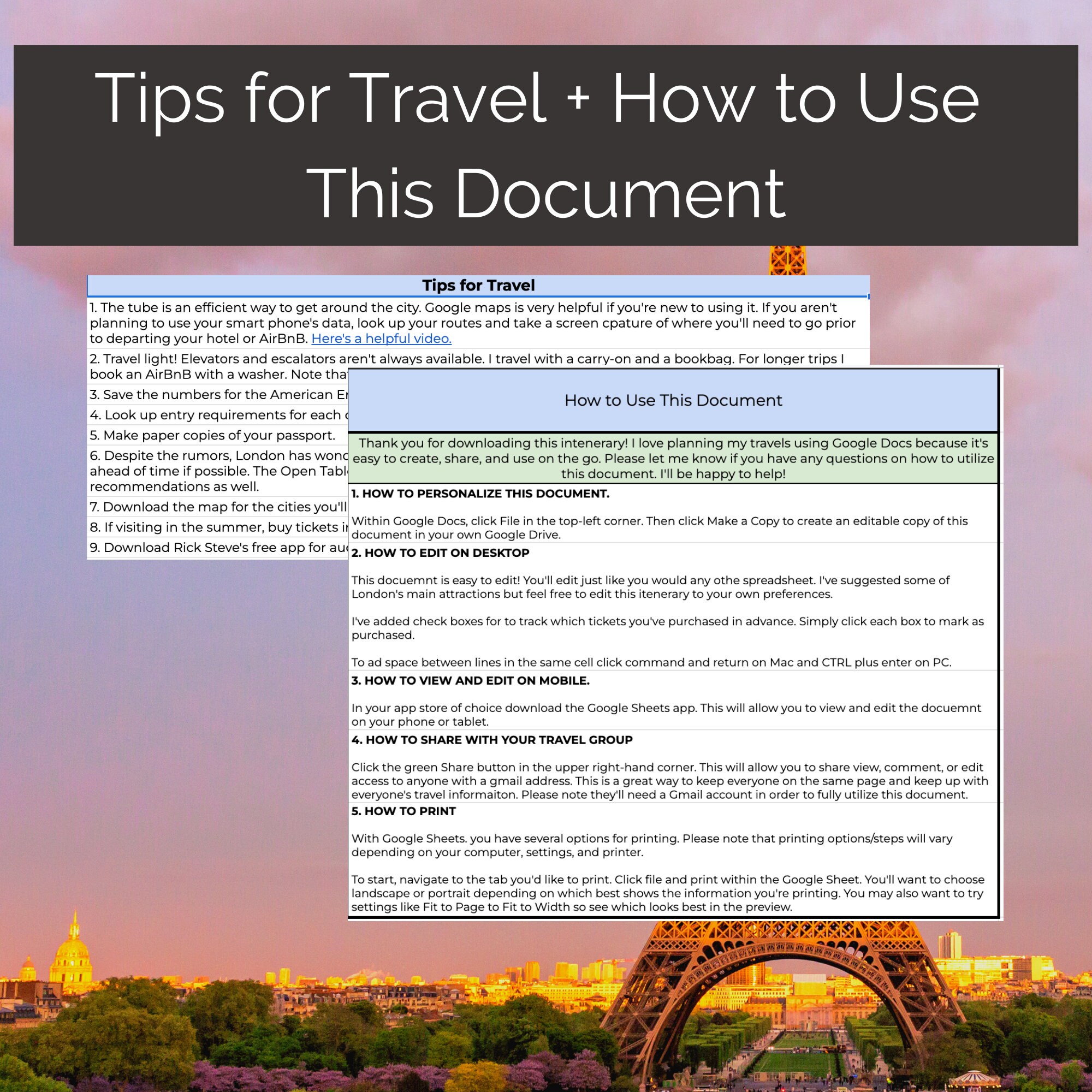 Paris Itinerary Travel Template | 5-7 Days | Best Sites in Paris ...