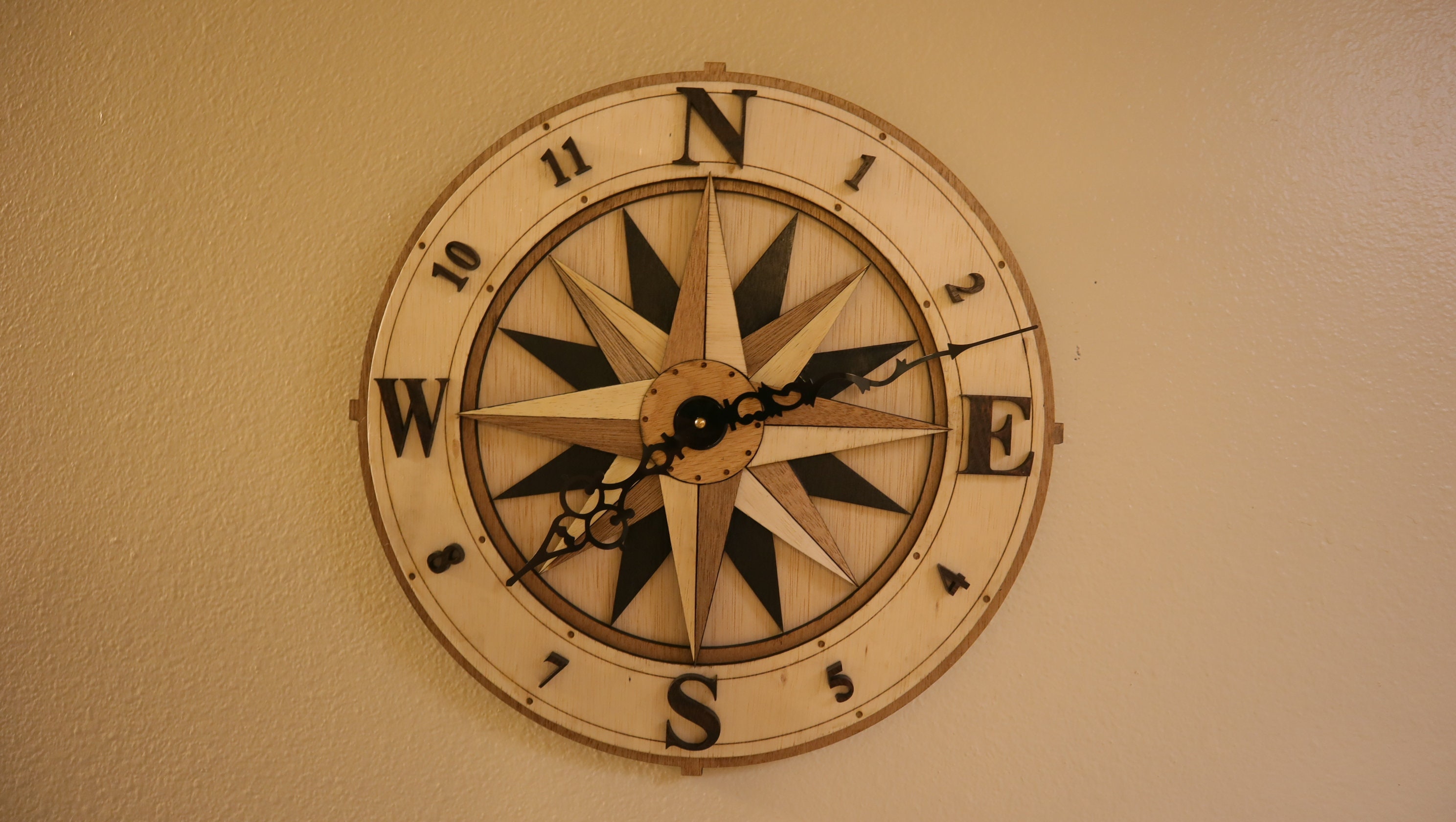 Laser Cut and Engraved Nautical Compass Clock Etsy