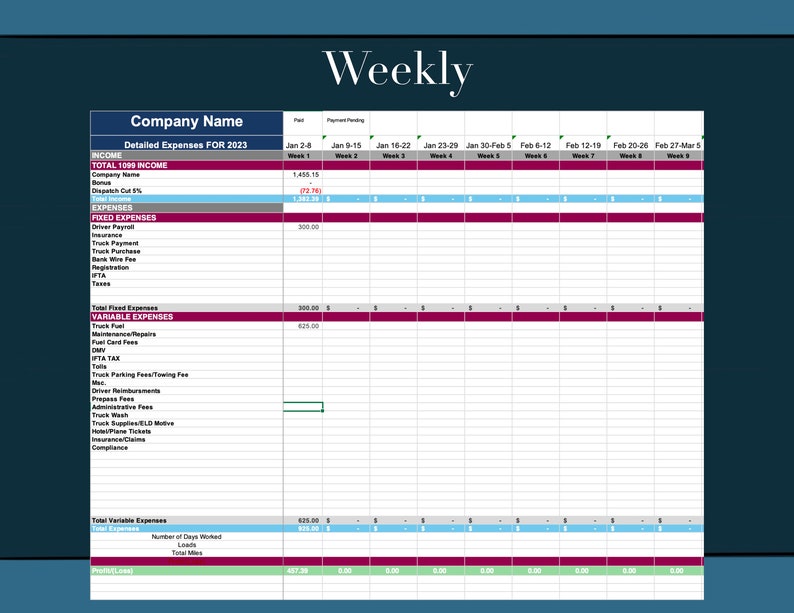 Trucking Spreadsheet - Etsy
