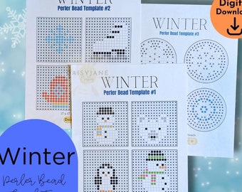 Modèles de perles perler d'hiver, créations manuelles pour enfants (Modèle PDF)