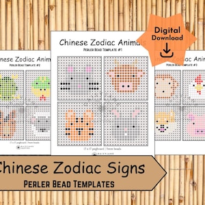 Segno zodiacale cinese Perler Bead, Hama Bead, Fuse Bead Bundle / Artigianato di animali per bambini / Download digitale