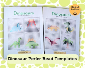 Dinosaur Perler Bead Templates, Kids Dino Crafts (PDF Pattern)