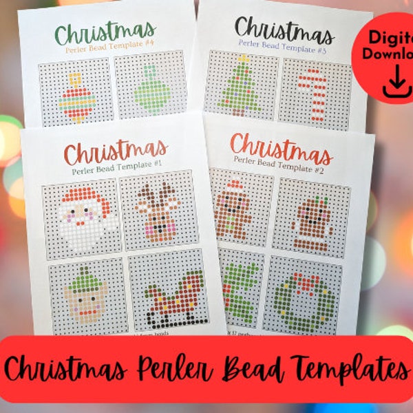 Christmas Perler Bead, Hama Bead, Fuse Bead Bundle | Christmas Craft for Kids Printable Templates