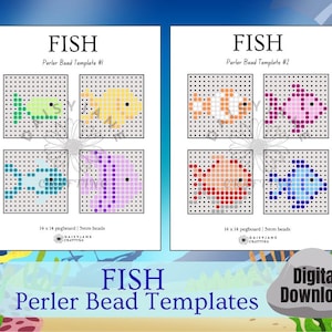 Mallar för pärlfiskar, pyssel för barn (digital nedladdning)