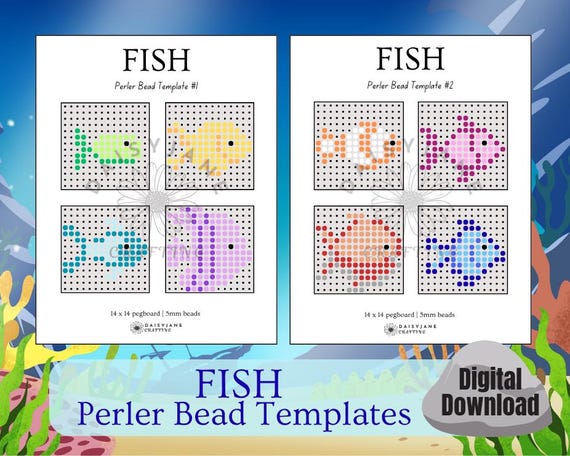 Fish Perler Bead Templates, Kids Craft (Digital Download)