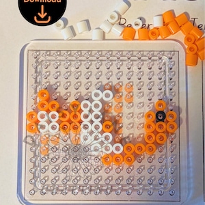 May include: A clear plastic pegboard with a fish design made from orange, white, and black beads. The image includes a digital download icon in the upper left corner. The word "FIS" is visible in the background.