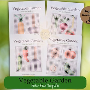 Vegetable Garden Perler Bead, Hama Bead, Fuse Bead Bundle | Springtime Garden Craft for Kids & Adults Printable Templates