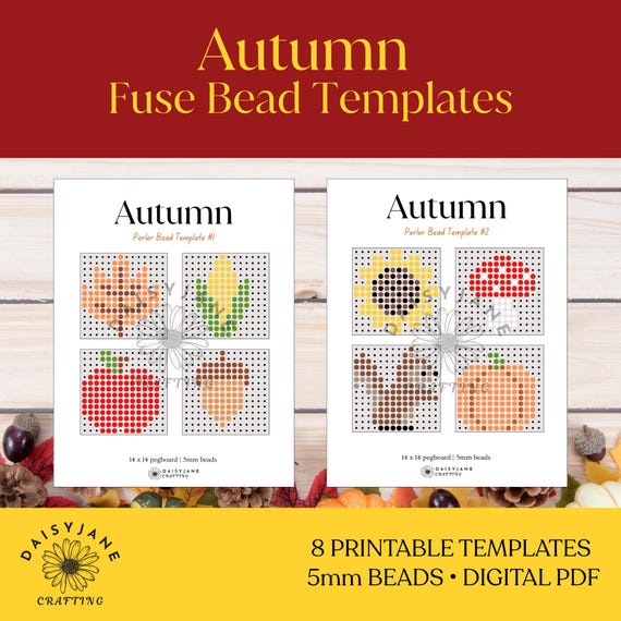 Autumn Perler Bead Patterns, Fall Fuse Bead Templates, Hama Bead Patterns, Fall Craft for Kids, Digital PDF