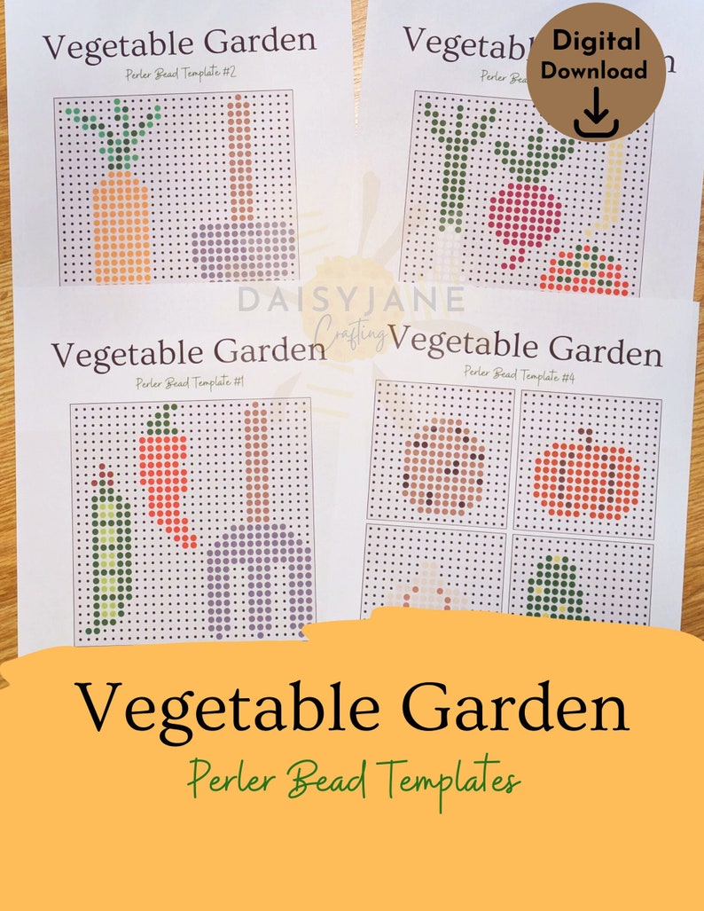 Vegetable Garden Perler Bead, Hama Bead, Fuse Bead Bundle Garlic Carrot