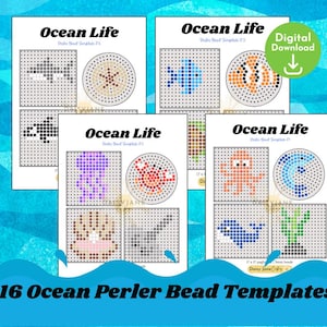 Ocean Life Perler Bead Templates | Hama Beads, Fuse Beads | Sea Life Craft for Kids | Under the Sea Patterns