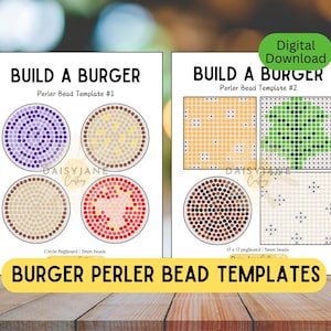 Build A Burger Perler Bead Templates | Hama Beads Fuse Beads | Printable Crafts for Kids | Food Patterns