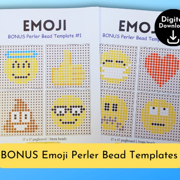 BONUS Emoji Perler Bead, Hama Bead, Fuse Bead Bundle | Emoji Crafts for Kids & Adults Printable Templates