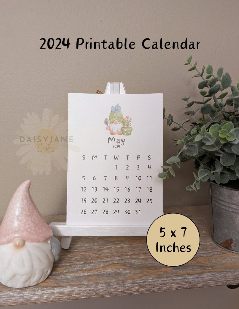 2024 Gnome Desk Calendar Printable 5x7 Calendar Etsy