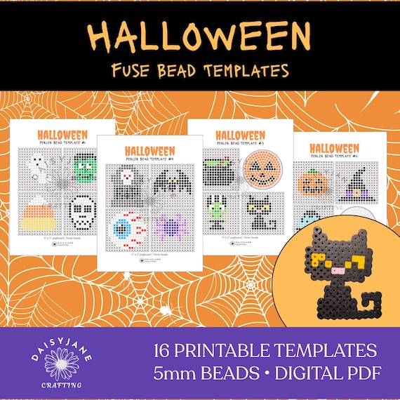 Halloween Perler Bead Patterns, 16 Spooky Fuse Bead Templates, Printable PDF