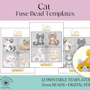 Cat Perler Bead Patterns, 12 Cat Fuse Bead Templates, Printable PDF