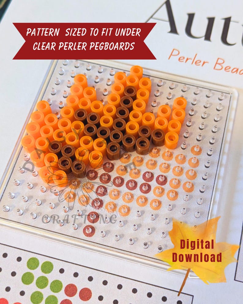 Mönster med pärlor i höst, mallar med fuse-pärlor i höst, mönster med hamapärlor, höstpyssel för barn, digital PDF bild 2