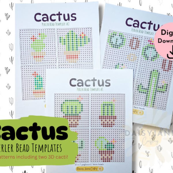 Cactus Perler kraal, Hama kraal, Fuse kraal bundel | Cactus Craft voor kinderen en volwassenen afdrukbare sjablonen