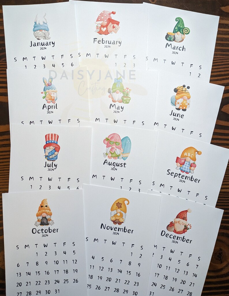 2024 Gnome Desk Calendar Printable 5x7 Calendar Etsy