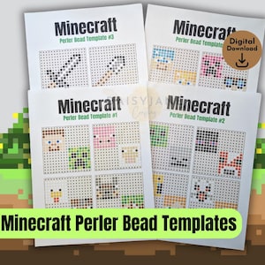 Minecraft Bügelperlen, Bügelperlen, Bügelperlen | Steve Creeper Crafts für Kinder druckbare Vorlagen