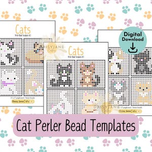 Puede incluir: Descarga digital imprimible de tres patrones de sprites de gatos para usar con cuentas Perler. Los patrones presentan una variedad de gatos en diferentes poses y colores. Los patrones están etiquetados como "Plantillas de cuentas Perler de gatos n.º 1, n.º 2 y n.º 3".