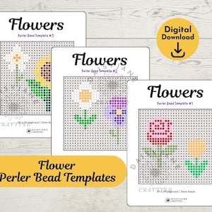 Flower Perler Bead Templates | Digital Download | Fuse Beads, Hama Beads | Springtime Crafts for Kids & Adults | Flower Beading Patterns
