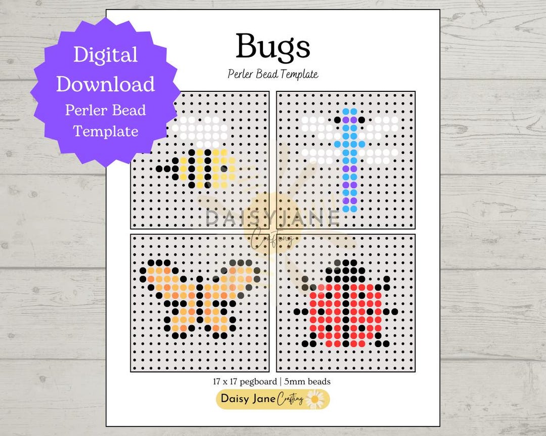 bug-perler-bead-hama-bead-fuse-bead-template-printable-templates-digital-download-butterfly-bee-ladybug-dragonfly-etsy