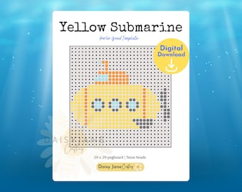 Schema per perline Perler / Arte con perline termofusibili del sottomarino giallo (Download digitale)