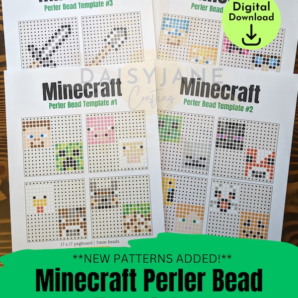 Perle Minecraft, perle Hama, lot de perles à repasser | Modèles imprimables de blocs de saleté Steve Creeper Pig