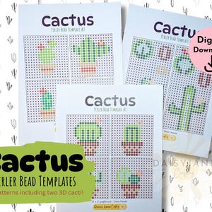 Perline perler di cactus, perline Hama, perline fuse / Modelli stampabili per creazioni di cactus per bambini e adulti