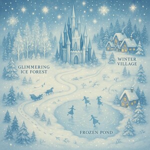 Arte de pared digital de descarga congelada para guardería Arte de pared Frozen País de las Maravillas Invernal Cuento de Hadas Castillo de hielo para niños Decoración del hogar Guardería infantil nevada