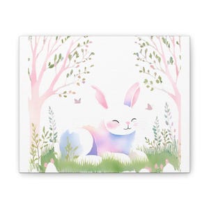 Impresión de conejito para guardería, arte de pared de conejo, obra de arte de animales del bosque, decoración de animales con temática forestal, decoración de baño, arte de pared de conejito para guardería infantil