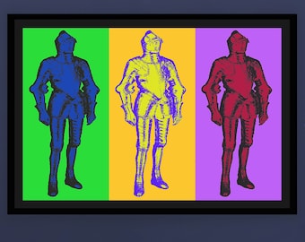 Pop Art Knight in Armor Digital Art in Bright and Neon Colors Digital Download Home Wall Decor Original Design