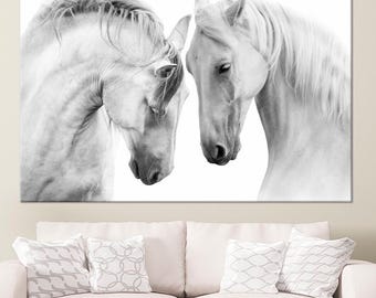 Couple Horses Canvas Print, Romantic Animal Wall Art