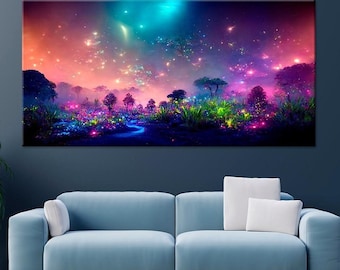Enchanted Firefly Forest Canvas Print: Magical Fantasy Woods Wall Art