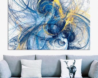 Abstract Blue Motion Canvas Print: Modern Bright Living Room Art