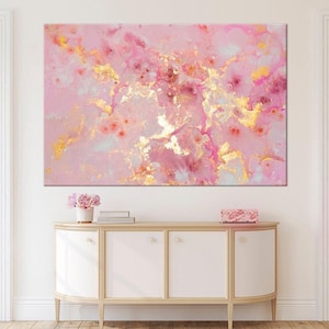 Pink Abstract Canvas Wall Art: Soft Pastel Splatter Artwork, Feminine Modern Decor