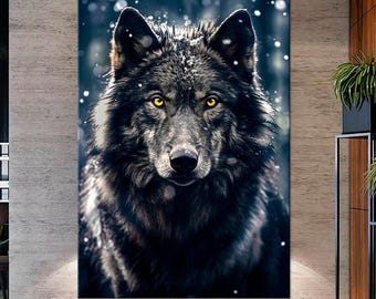 Black Wolf Forest Canvas Art Print: Ready-to-Hang Nature Wall Decor