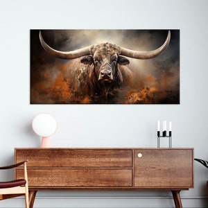 Wild Bull printable canvas wall art prints Texas Longhorn wall art Longhorn canvas art Wild Bull canvas Masculine decor Rustic wall art