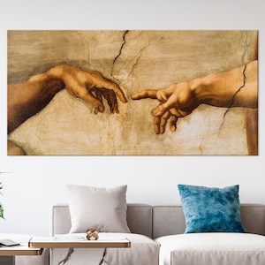 Michelangelo Hand of God printable canvas wall art prints The Creation of Adam Michelangelo religious art Hand of God christian wall art