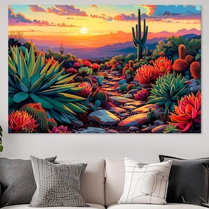 Orange Sun Desert printable canvas wall art prints Arizona Desert print Saguaro Cactus print Desert Landscape art Desert wall art canvas