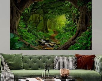Magical Fairy Forest Canvas Print: Lush Nature Tree Wall Art (Ready to Hang)