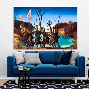 Swans reflected in elephants Salvador Dali canvas print Swans Salvador Dali Reproduction art Salvador Dali canvas living room decor